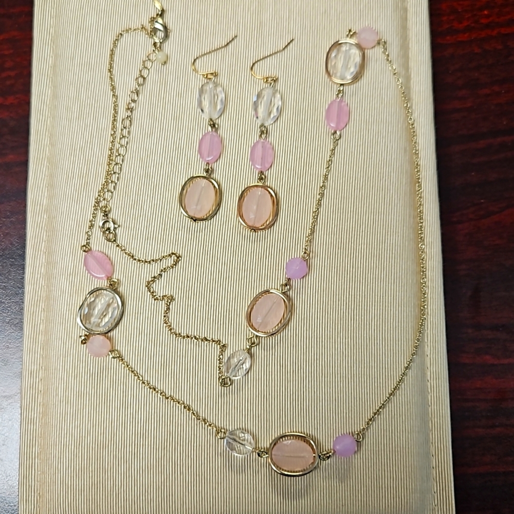Beautiful Pink Sparkle Necklace and dangling earrings set